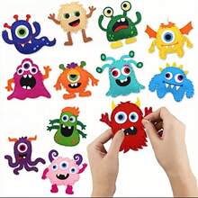 12pcs Handmade Monster Themed Sewing DIY Kit, Thick Felt Animal Sewing Kit, Arts & Crafts Set, Suitable For Beginners - Includes Complete Material Pack, Easy-To-Use Design And Interactive Tools, Educational Craft Gift For Parties & Parent-Child Interaction