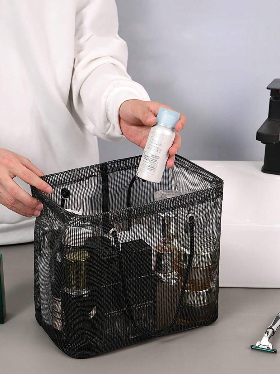 1/2pcs Large Capacity Portable Mesh Shower Bag Makeup Organizer Bag, Travel Toiletry Bag With Hanging Hook, Mesh Shower Caddy, Bathroom Tote Bag For Gym, Travel, Swimming