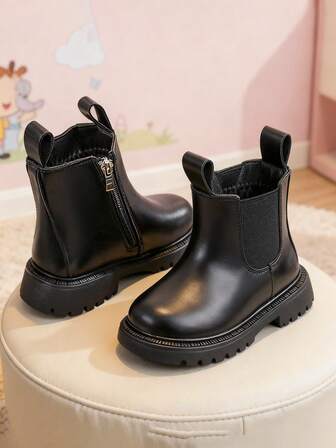 幼儿男女童切尔西靴侧拉链踝靴经典黑色短靴秋冬款