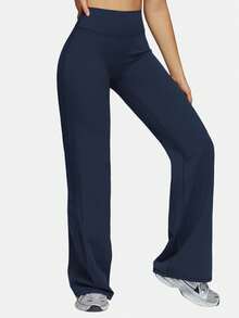 MFVIM Women's High Waist Wide Leg Pants, Slim Fit, Breathable & Comfortable, Tummy Control, Suitable For Outdoor, Running, Cycling, Pilates, Yoga, Gym Workout, Versatile Sports Leggings - Navy Blue - View 8