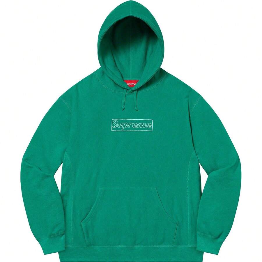 Supreme X K Chalk Logo Hooded Sweatshirt SS21 (SS21SW39) Men Cotton Winter Autumn Sport Outwear Pullover Long Sleeve Tops Warm Soft Sweatshirts - 綠色 - 查看 1