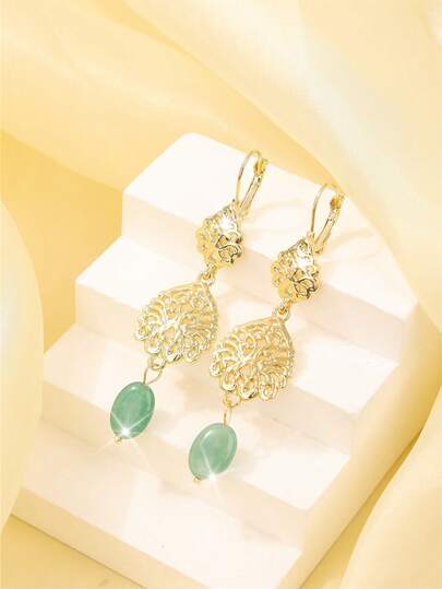 1pc Women's Natural Gemstone Luxury Vintage Style Jewelry Earrings, Suitable For Weddings, Parties, Festivals, Daily Accessories