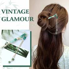 MX  8 Pieces Vintage Retro Asian Chinese Hanfu Gold Metal Hair Sticks Pins With Pearl Pendants Bamboo Leaf Flower Fishtail Hair Chopsticks Forks Bun Updo Holders Long Hairpins For Women Girls - 8件套F - 查看 4