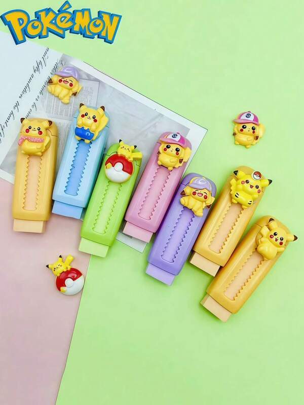 pokemon 1/3/5/7 piezas Pokémon, Borrador empujable de Pikachu, regalo perfecto para fiesta de vuelta al colegio, regalo de temporada de vuelta al colegio, artículos de oficina, regalo de cumpleaños de papelería, Pikachu, set hecho a mano, de moda, regalo ideal para colección de fiestas y familia