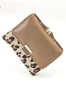 Women's Solid Color Snap Closure Short Wallet Tri-Fold Multi-Function Purse For Women Mini Wallet Purse Wallet Small Wallet Card Wallet Coin Wallet Wallet Cute Wallet Vintage - Brown - View 3