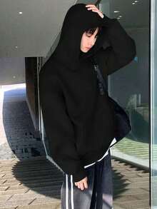 1pc Teen Boys Casual Loose Fit Pullover Sweatshirt, Streetwear Style, Spring/Autumn - Black - View 3