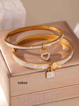 GEREIT 1件优雅18K不锈钢锆石镂空心形手镯，适合女性日常佩戴或作为礼物