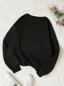 California Bear Graphic Loose Fit Crew Neck Long Sleeve Sweatshirt For Women - Black - View 4