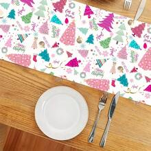 Ein Set aus Leinen-Tischläufer mit Weihnachtsthema, mit Mustern wie rotem Weihnachtsmann, Rentier-Design, Schneeflocken-Dekoration und strapazierfähiger rechteckiger Polyester-Tischdecke für Weihnachtsdekoration. Geeignet für ländliche Feiertagsdekoration, in verschiedenen Größen erhältlich, passend für Esstische - Verschiedenfarbig - Übersicht 10