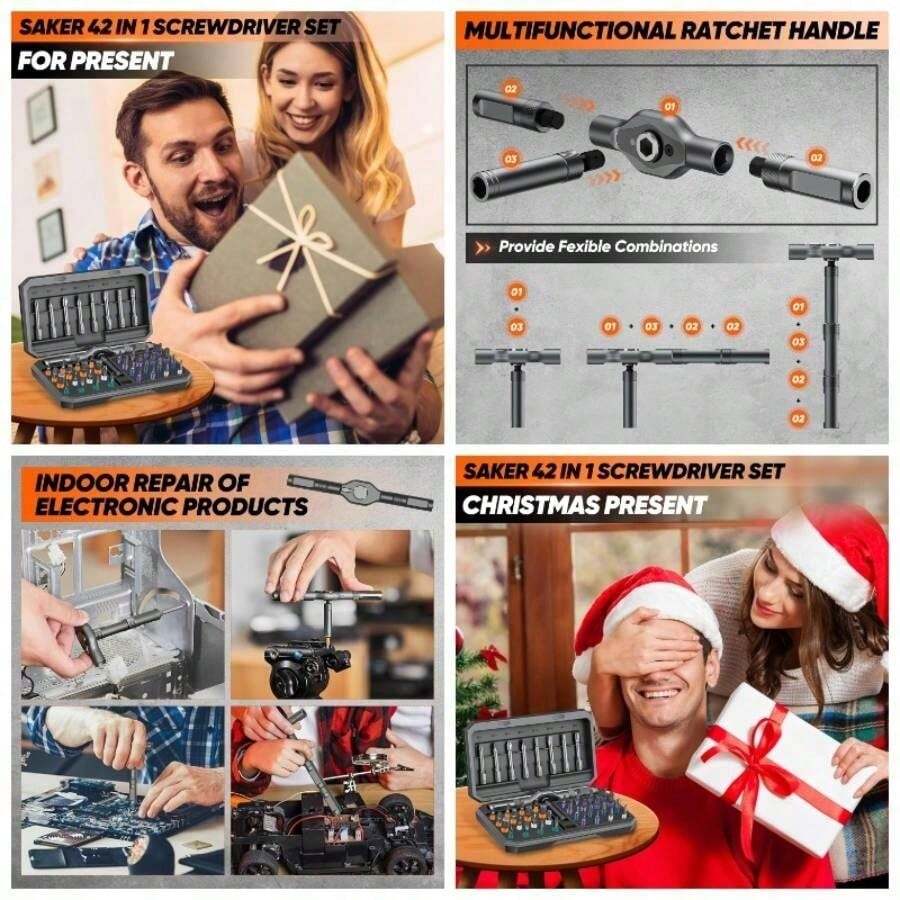 42 In 1 Magnetic Screwdriver Set, Multi Bit Combination Ratchet Screwdriver Set Portable Repair Kit Gifts Furniture, Computer, And - Xám - Xem 1