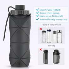YCTMALL Silicone Collapsible Water Bottles,Lightweight Reusable Leakproof For Traveling Camping Hiking Cycling Sports Outdoor,Foldable Portable Travel Water Bottle 600ML Dark Grey And Purple 2Pack. - Màu tím - Xem 5