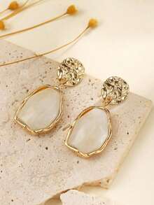 1 Pair Boho Chic Resin Minimalist Classic Versatile Earrings - Beige - View 4