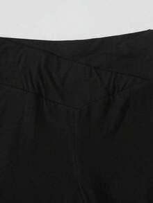 2条装女童纯色休闲高腰裤，舒适透气 - 黑色 - 查看 4