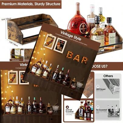 Nuovoware Liquor Bottle Display Shelf Coffee Syrup Organizer 2 Step Countertop Liquor Wine Rack Home Retro Shelf Stand For Mini Bar Cabinet Bar Essentials For Whiskey Spirits Wooden