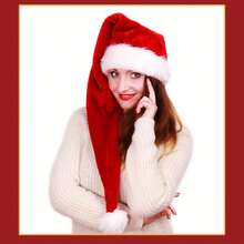 1pc Extra Long Plush Christmas Hat, Christmas Short Plush Hat, Christmas Gift Decoration, Solid Color Polyester (Polyester) Performance Single Party