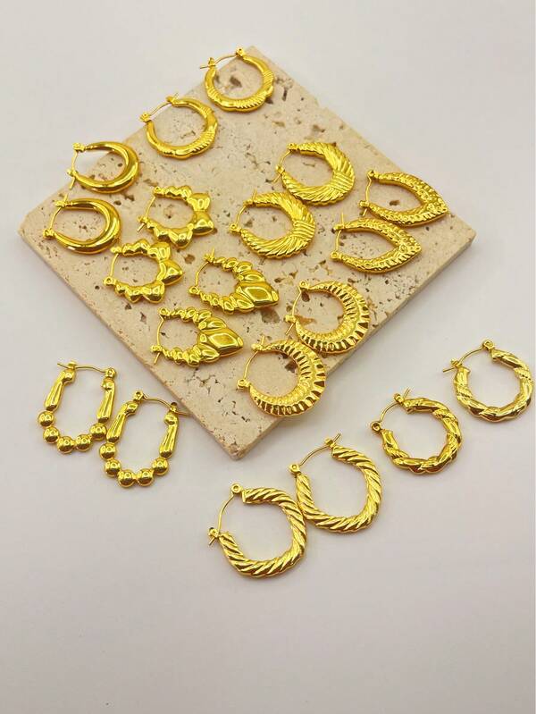 2-8 أزواج من أقراط الحلق الحلقية بأساليب متعددة للنساء، عصرية بسيطة وشخصية، من الذهب الأصفر عيار 18 قيراط ومقاوم للماء من الفولاذ المقاوم للصدأ، هدايا مثالية للارتداء اليومي والحفلات - [شحن عشوائي للأنماط] هدية محظوظة