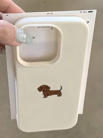 1pc Cute Dachshund Dog & Litchi Texture Shockproof TPU Simple Phone Case, Compatible With IPhone 16, 15, 14, 13, 12, 11, 17 Pro Max