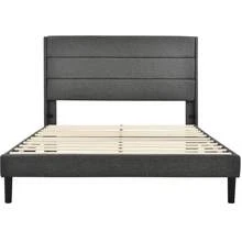Upholstered Bed 140 X 200 Cm, Bed Frame With Slatted Base And Headboard, Upholstered Double Bed, Dark Grey Linen Textile Cover, Modern And Timeless Design, Youth Bed - Grey - View 6