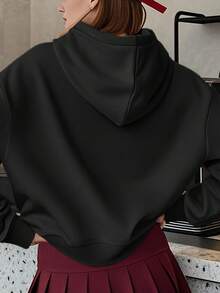Pullover Double-Hooded Sweatshirt,Lively, Versatile For Daily Use, Autumn, Women's Wear, Winter Wear, Christmas, Party, Going Out, Chic - Black - View 3