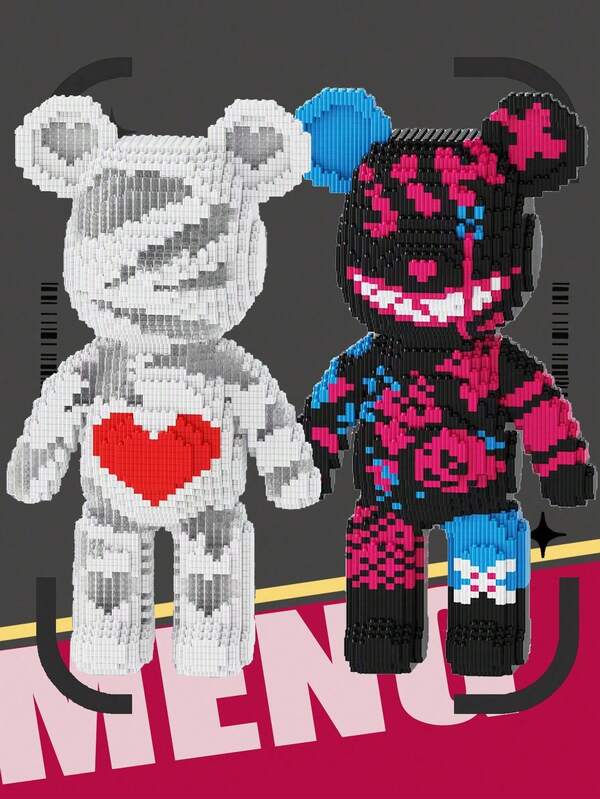 3688 Stücke 47cm/18,5 Zoll weißer herzförmiger Teddybär DIY Pixel Bausteine, Zimmer Kreativdekoration, Schreibtischornamente, Stressabbau Spielzeug, Halloween Geschenke, Geburtstaggeschenke, Weihnachtsgeschenke, Abschlussgeschenke, Geschenke für gute Freunde, Paar, Neujahrgeschenke, Hochzeitsgeschenke, Ostergeschenke, geeignet für jedermann