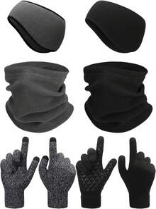 6 Pieces Ear Warmer Headband Warmer Face Mask Fleece Neck Gaiter Touch Screen Winter Knit Gloves For Men And Women Winter Fleece Neck Warmer Face Gaiter Skiing Windproof Ski Neck Gaiter For Unisex