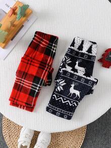 2pcs/Set Young Boys' Casual Flannel Christmas Print Thermal Lined Pants, Suitable For Spring, Autumn & Winter - Multicolor - View 2