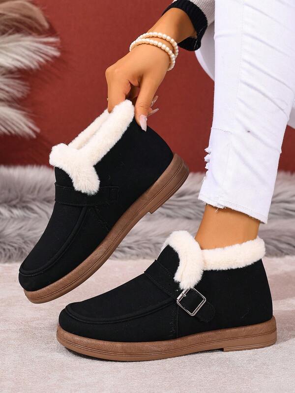 Women's Winter Boots, Korean Style Fashion Ladies Snow Boots With Buckle Design, New Low-Top Short Plush Outdoor Snow Boots, Cold-Resistant Anti-Slip Durable Snow Boots
