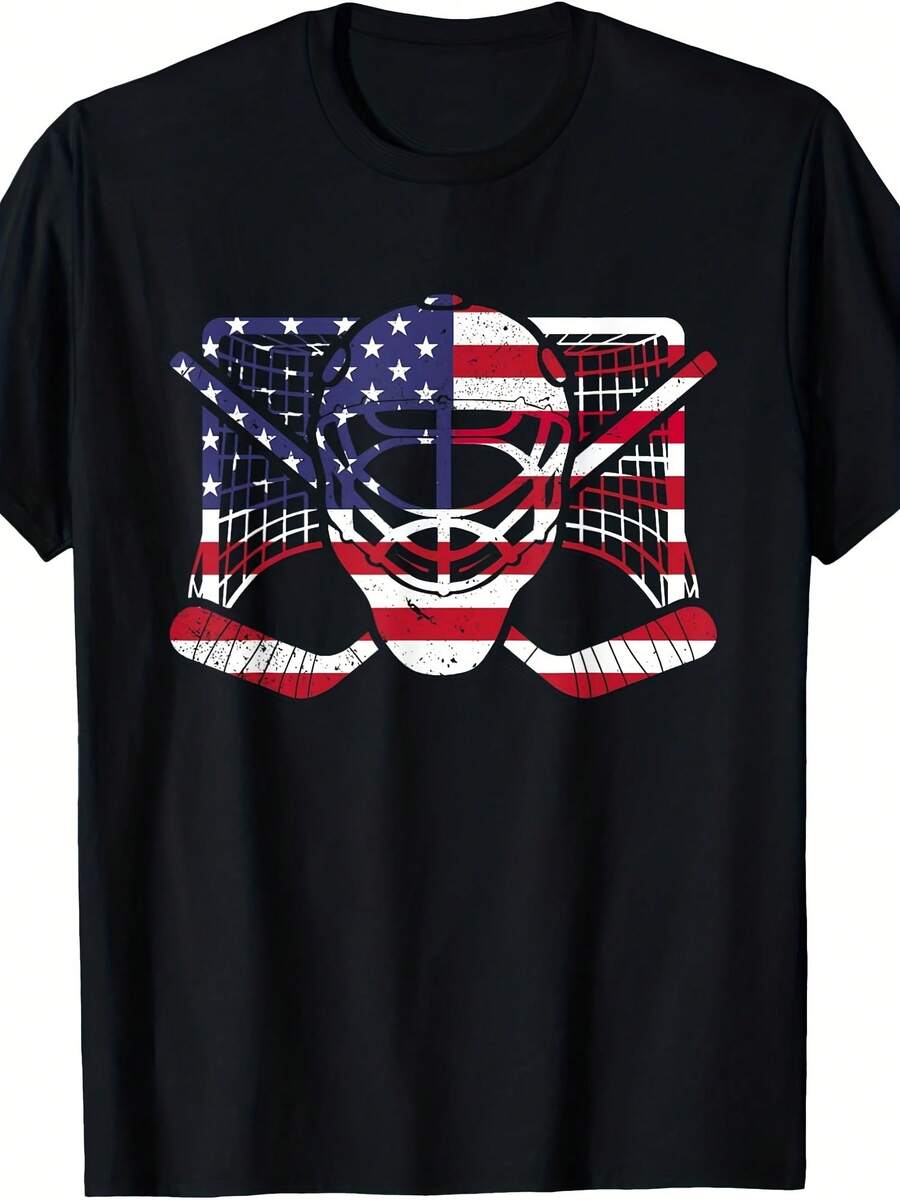 Ice Hockey Goalie An Flag USA Goalie Mask 4th Of July T-Shirt - Style 30 - View 1