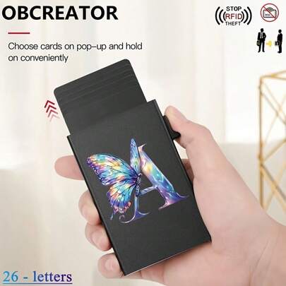 New Side Push Card Holder - Butterfly Colorful 26 Letters RFID Wallet For Women Mini Wallet Small Wallet Card Wallet