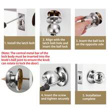 缎面不锈钢可锁入户门把手 - 标准球形设计，适用于室内外，带隐私功能