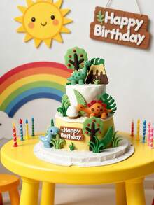 1pc Dinosaur Forest Fruit Tree Cake Topper, Birthday Party Decoration, Cake Insert, Suitable For Birthday Party Decoration