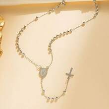 Gold Virgin Mary Rosary Necklace For Women Men Rosary Bead Cross Necklace Catholic Pendant Necklace Religious  Jewelry Gifts2025 - 銀色 - 查看 9