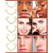 MTLEE Nose Ring Chain Piercing Across Double Nose Stud CZ Heart Ball L Shaped Stainless Steel Piercing Jewelry Nostril Chain For Women Men{"Color_name":"Gold"} - vàng - Xem 4