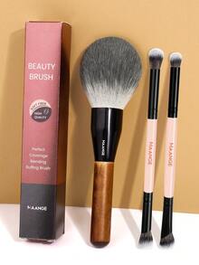 MAANGE 1支/3支装专业化妆刷套装，包含散粉刷、双头眼影刷、大号柔软浓密腮红刷，适用于晕染化妆，旅行化妆刷，美容礼品，粉底刷、遮瑕刷、腮红刷、修容刷、古铜粉刷、散粉刷、粉底刷、腮红刷 - 原木色 - 查看 4