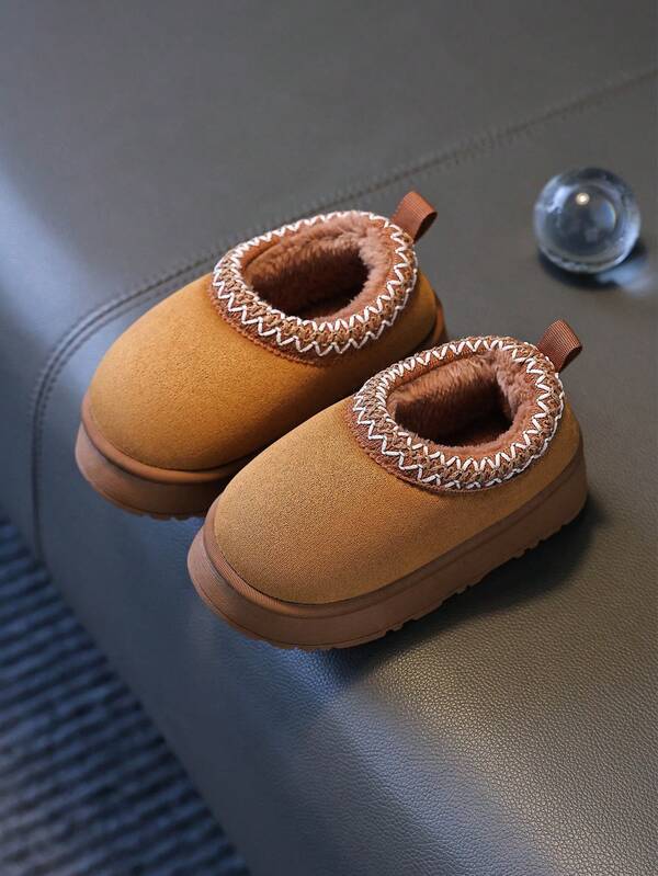 Kids Autumn/Winter Slippers, Simple Design, Boys' Indoor Home Anti-Slip Warm Plush, Girls' Thick Fluffy Slippers