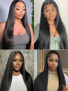 Eulisi 30 Inch Straight Lace Front Wigs 60% Human Hair 13x4 HD Transparent Lace Frontal Wigs Human Hair Pre Plucked With Baby Hair Natural Black Color,Short Straight Bob Wigs 8-14 Inch