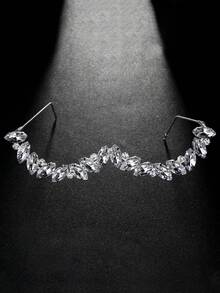 1 件闪亮银色泪珠水钻眼镜框，闪亮复古风格女士配饰