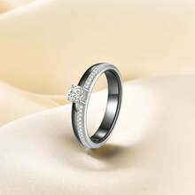 6mm White/Black Ceramic Rings Plus Cubic Zirconia For Women Comfort Fit Engagement Wedding Band Size 5-122025 - 4mm Black+Silver - View 8