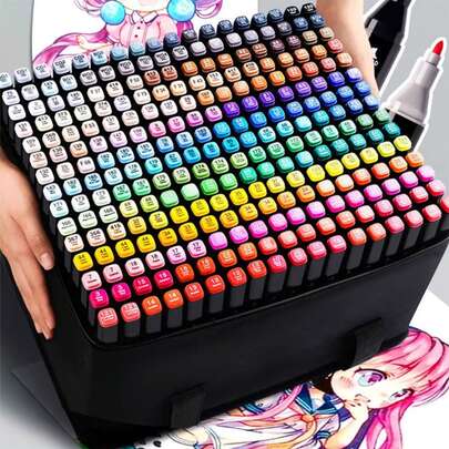 Set de Lápices de Colores y Marcadores Profesionales 48 Piezas - marcadores permanentes de alta intensidad con secado rápido, punta de fibra duradera,a prueba de fugas, ideales para dibujar, manga, letra, ilustración, | Regalo para Estudiantes.|Perfecta para Acción de Gracias/Navidad/Halloween| local almacén,envío local.