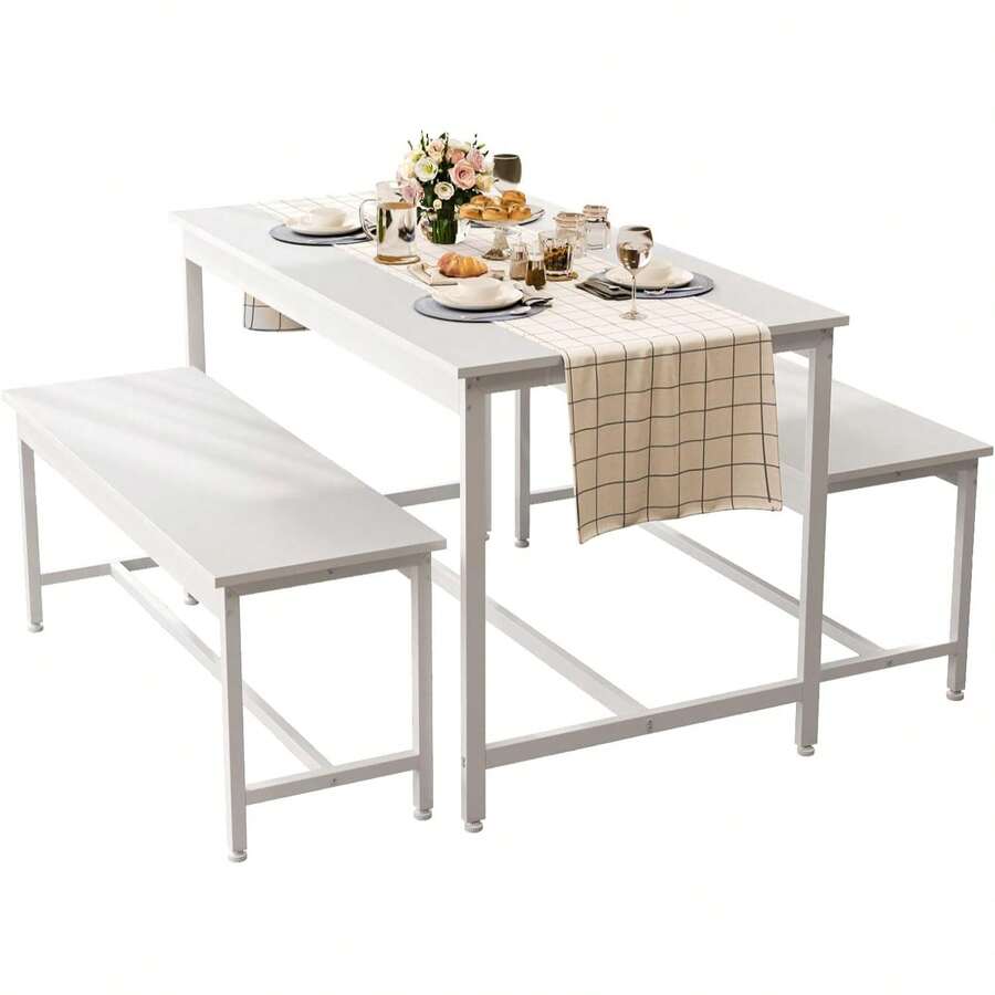 Simple Wisdom Juego de Comedor,Comedor 4 Sillas,Tamaño de La Mesa 110x60CM,Adecuado para 4 a 6 Personas,Fácil de Limpiar,Rápido de Montar,Adecuado para Espacios Pequeños(Blanco) - Blanco - Ver 1