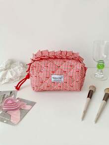 1pc Berry Color Lace Large Capacity Portable Cosmetic Bag With Zipper Closure, Suitable For Storing Lipstick, Makeup Brushes, Skincare Products, Phone, Coins, Small Items, For Home, Travel, Vacation, Wedding, Bridesmaid Gift, Mother's Gift, Birthday Gift, Cruise Essential, Christmas Gift, Makeup Bag, Travel, Women Travel Essential Gift, Cosmetic Bag - Multicolor - View 19