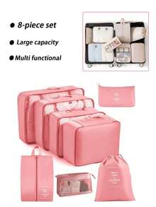 Conjunto de 8 peças: Bolsa organizadora de viagem, necessaire de grande capacidade, porta-senhas, organizador de guarda-roupa, porta-pincéis de maquiagem, nécessaire impermeável, organizador de maquiagem multifuncional, bolsa de mão, organizador de cuidados com a pele para banheiro, ideal para batom, pincéis de maquiagem, canetas de maquiagem, sombra, espelho, delineador, gloss labial, produtos para a pele, escova de dentes, porta-escova de dentes, sabonete, shampoo, pente, relógio, celular, colar, joias e produtos digitais.