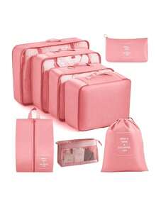 Conjunto de 8 peças: Bolsa organizadora de viagem, necessaire de grande capacidade, porta-senhas, organizador de guarda-roupa, porta-pincéis de maquiagem, nécessaire impermeável, organizador de maquiagem multifuncional, bolsa de mão, organizador de cuidados com a pele para banheiro, ideal para batom, pincéis de maquiagem, canetas de maquiagem, sombra, espelho, delineador, gloss labial, produtos para a pele, escova de dentes, porta-escova de dentes, sabonete, shampoo, pente, relógio, celular, colar, joias e produtos digitais.