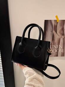 حقيبة يد نسائية أنيقة بلون أحادي منسوجة بطراز كاجوال كوليج أنيق