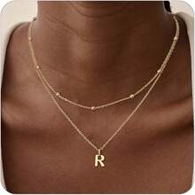 Initial Necklaces For Women 14k Gold Plated Dainty Layered A-Z Letter Pendant Necklaces For Women  Personalized Name Necklace Gold Jewelry Gifts Fashion Accessories2025 - r - 查看 1