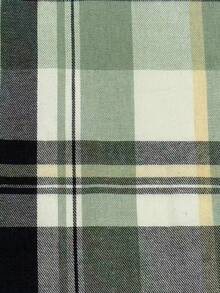 绿色格子纽扣口袋长袖休闲衬衫，格子纽扣前口袋长袖上衣，适合日常穿着