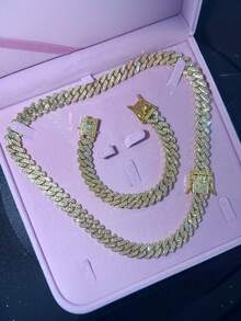 Hip Hop Punk Classic Minimalist Miami Cuban Chain,Matching Bracelets Y2K Goth Gold Jewelry, Necklace For Woman, Bracelet & Earring Sets, Women's Fashion Jewelry, Ladies Jewellery, Mom Gifts, Everyday Street Dance Rap Wear, Gifts For Christmas Gifts, Thanksgiving, Chain Necklaces, Jewelry Sets For Women, Chains, Accessories Women, Gold Set, Earring Christmas Decoration Christmas Jewelry For Women