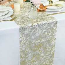 1pc Gold/Silver Metallic Tree Branch Table Runner, Suitable For Elegant Weddings And Dining, Shiny Gold/Silver, Dining Table Decor, Party