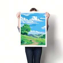 1 Set Blue Plant Landscape Stylish DIY Digital Oil Painting Kit, Minimalist & Beautiful, Simple & Fun Adult Digital Oil Painting, Holiday Gift, Home Handmade Oil Painting, Wall Decor - Multicolor - View 7