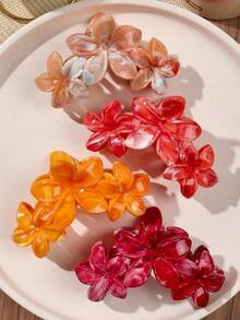 4pcs/Set Bohemian Floral Hair Clips, Sweet & Minimalist Daisy Flower Marble Pattern Hair Accessories, Suitable For Spring/Summer Beach Beauty Claw Clips Casual Hair Claw Fall Winter For Vacation Outfits Woman - 多色 2 - 查看 6